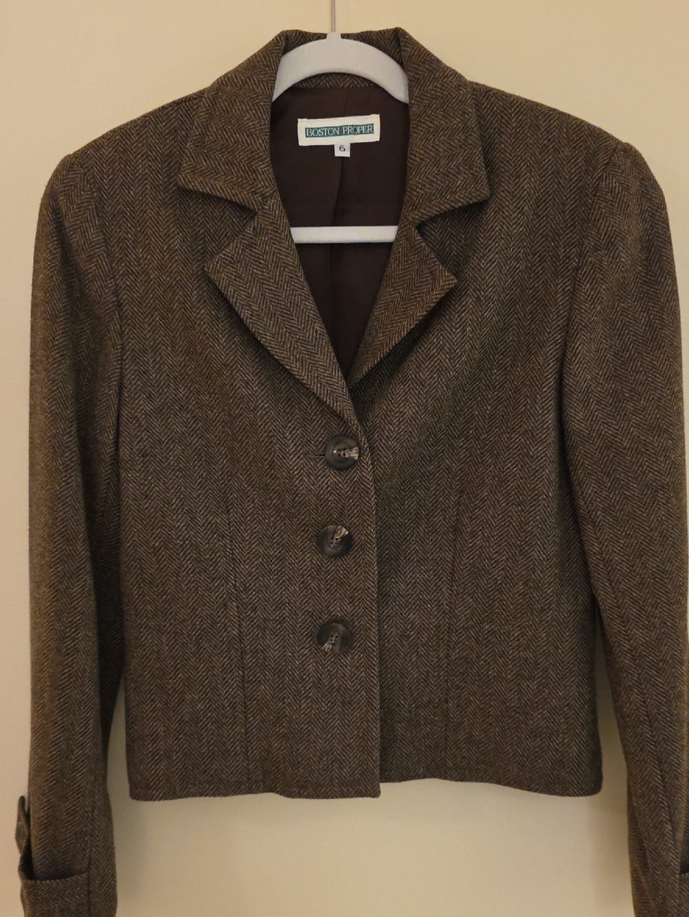 Vintage - Boston Proper Brown Herringbone Tailored Blazer